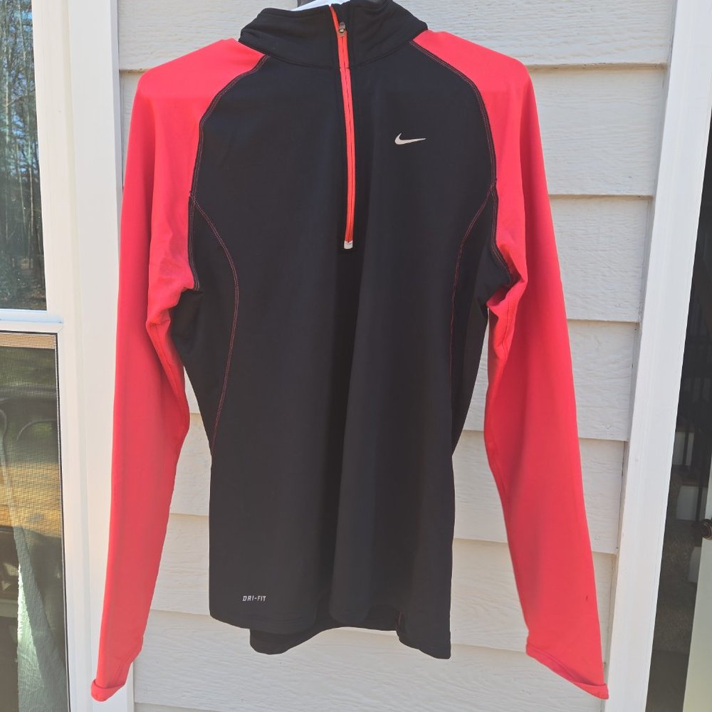Nike Dri Fit Long Sleeve Running Quarter Zip Red and Black
